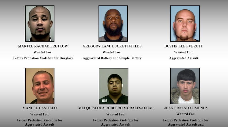 The Gwinnett County Sheriff's Office is seeking six men on outstanding warrants.