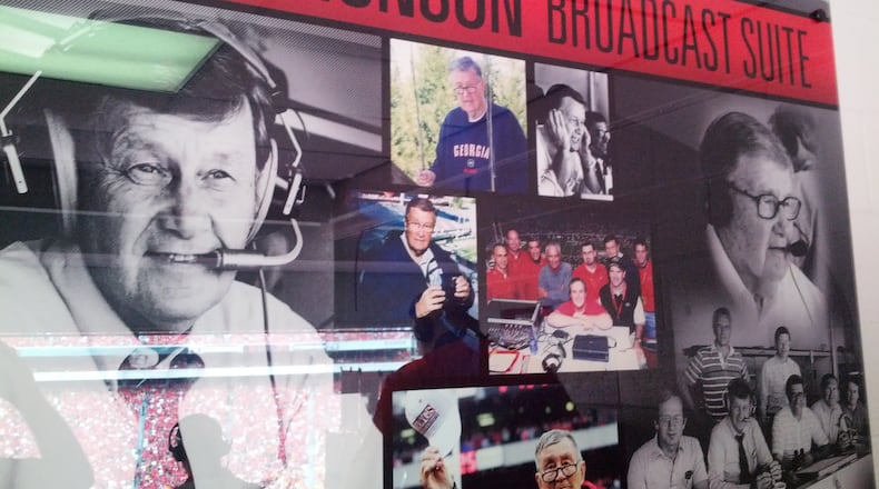 The collage that was added to the Georgia Radio Network booth at Sanford Stadium. It is now called the Larry Munson Broadcast Suite