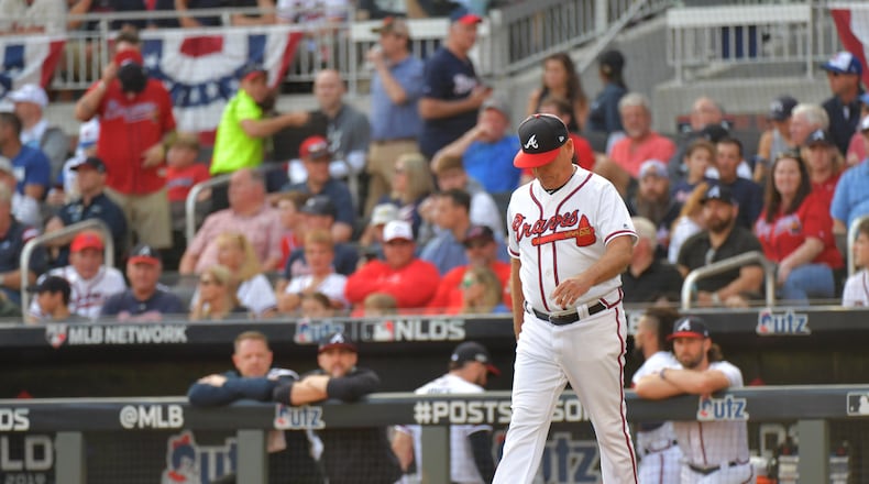 Here's wishing Braves manager Brian Snitker fewer, and more productive, trips to the mound in 2020. (Hyosub Shin / Hyosub.Shin@ajc.com)