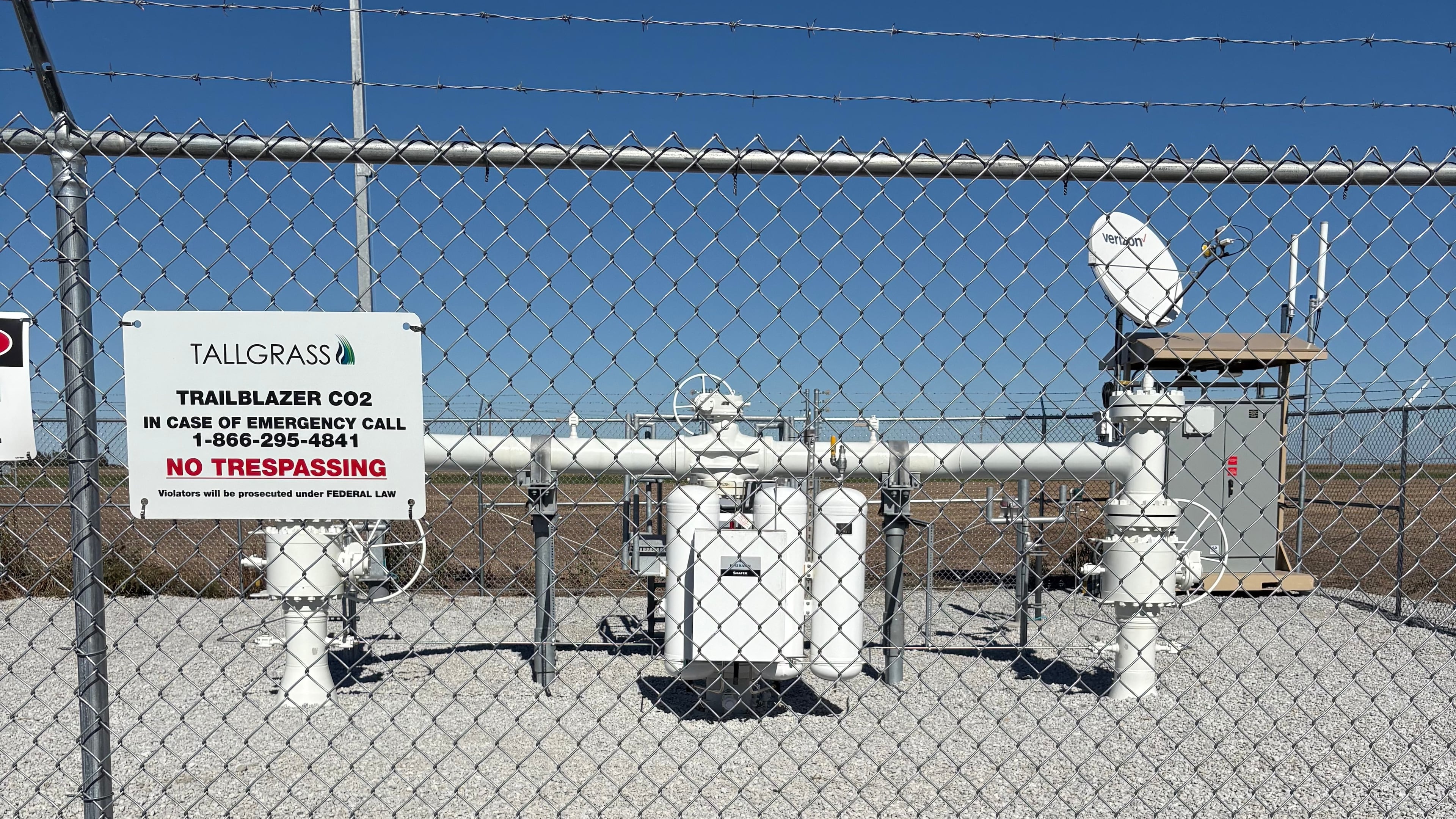 A facility along the Tallgrass Trailblazer carbon dioxide pipeline is seen Oct. 17, 2025, near Glenvil, Neb. (S. Andreasen via AP)