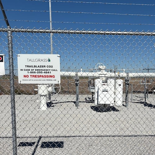 A facility along the Tallgrass Trailblazer carbon dioxide pipeline is seen Oct. 17, 2025, near Glenvil, Neb. (S. Andreasen via AP)