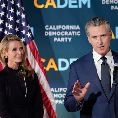 California Gov. Gavin Newsom speaks during an election night press conference at a California Democratic Party office Tuesday, Nov. 4, 2025, in Sacramento, Calif. (AP Photo/Godofredo A. Vásquez)