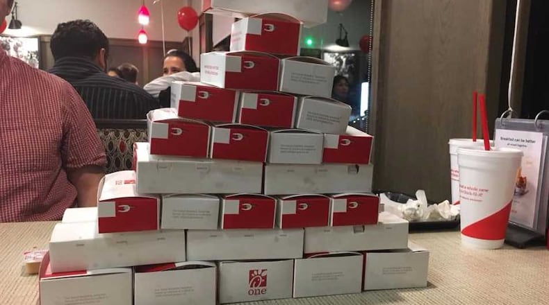 Folks ate some chicken nuggets (about 4,500) at the Chick-fil-A on Roswell Road in Marietta on all-you-can-eat night last November.