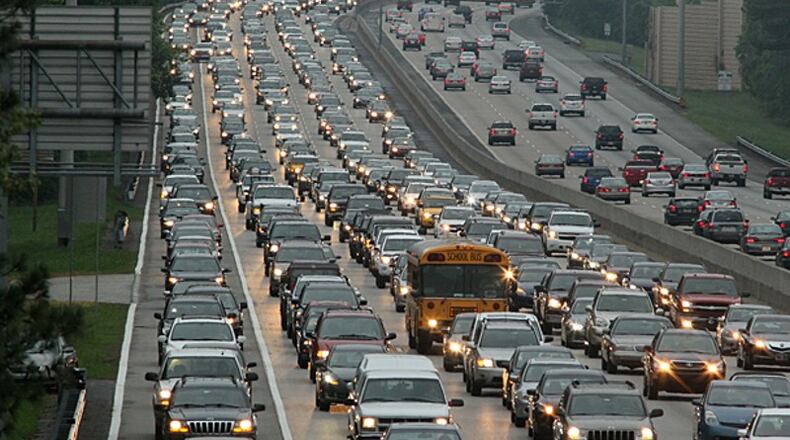 Traffic jams on a section of Ga. 400. Forsyth County officials are hopeful of easing future such jams through Forsyth County with continued progress on expanding the road.