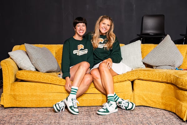 Atlanta-based improv comedians Liv Mangiaracina (left) and Sarah Stipe created “Game. Set. Match.” after they both got fed up with dating. (Courtesy of Cosby Crittenden)