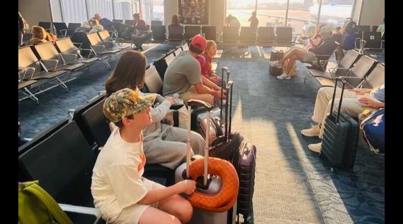 Beth Collums' family waits for their flight at Hartsfield-Jackson Atlanta International Airport on Thursday, April 2, 2026. Photo Credit: Beth Collums.