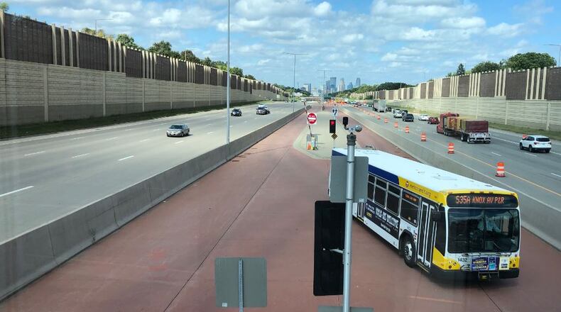 Bus rapid transit lines like this one in Minneapolis operate in special bus lanes or in express lanes to keep them out of regular traffic. MARTA will hold public meetings this week to answer questions about its proposed Capitol Avenue/Summerhill bus rapid transit line. DAVID WICKERT/AJC
