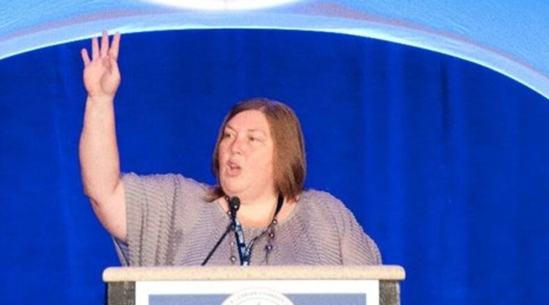 Sheila Merritt was an Atlanta advocate for equality and LGBTQ rights. Here, she addressed the National Gay and Lesbian Chamber of Commerce. Merritt, 58, died suddenly in September.