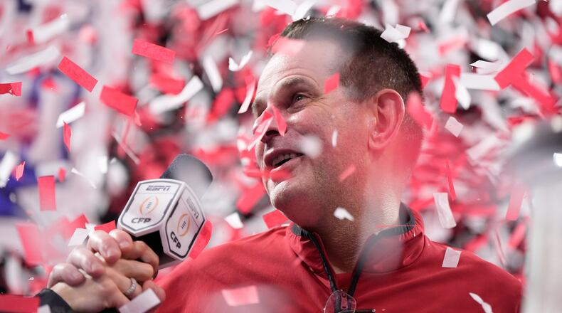 Indiana head coach Curt Cignetti speaks after their Peach Bowl victory over Oregon on Friday, Jan. 9, 2026, at Mercedes-Benz Stadium in Atlanta. When Cignetti was hired, Indiana led college football with 713 all-time losses, had never won 10 games in a season and had not won a bowl game since 1991. (Brynn Anderson/AP)