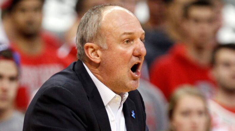 Ohio State coach Thad Matta reacts to a call during the second half of an NCAA college basketball game against Michigan in Columbus, Ohio, Tuesday, Feb. 16, 2016. Ohio State won 76-66. (AP Photo/Paul Vernon)