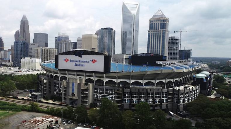 A mask mandate has been issued for Bank of America Stadium in Charlotte, where No. 5 Georgia and No. 3 Clemson will face off in the Dukes Mayo Classic on Sept. 4 to open the 2021 college football season. (Photo from Carolina Panthers)