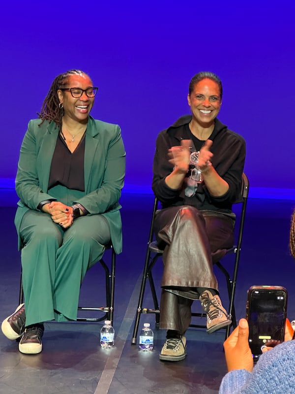 "The Devil is Busy" director Christalyn Hampton (left) and producer Soledad O'Brien meet with Spelman College students for a screening of the Oscar-nominated short film in February. Rodney Ho/AJC
