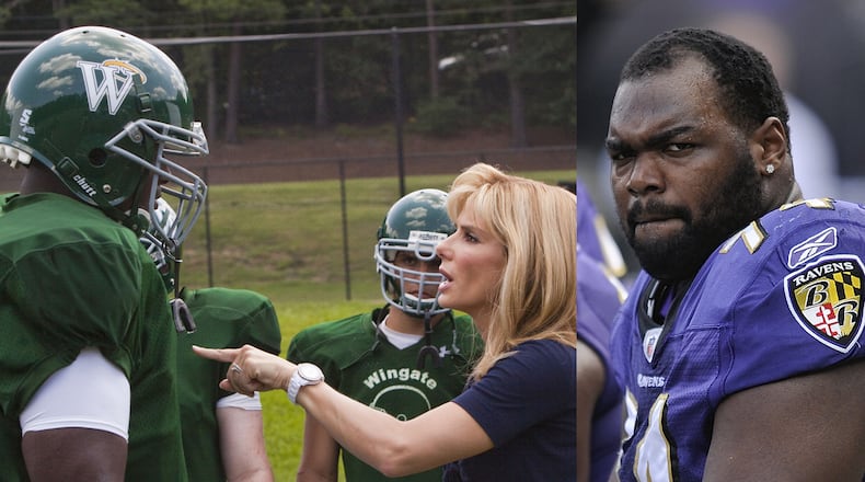 "The Blind Side" movie in 2009 starring Quinton Aaron and Sandra Bullock was based the real life story of Michael Oher and Leigh Ann Tuohy. WARNER BROS./AP