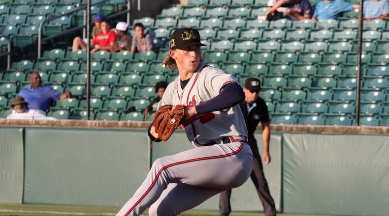 Braves 2023 first-round pick Hurston Waldrep pitches for the Double-A Mississippi Braves May 21, 2024 against the Chattanooga Lookouts at AT&T Field in Chattanooga, Tennessee. (Photo by John Bradford/Chattanooga Lookouts)