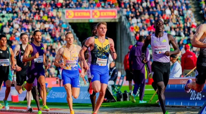 United States' Cooper Lutkenhaus competes in the men's 800-meter race at the Diamond League athletics meet at Bislett Stadium in Oslo, Norway, Wednesday, June 10, 2026. (Heiko Junge/NTB Scanpix via AP)