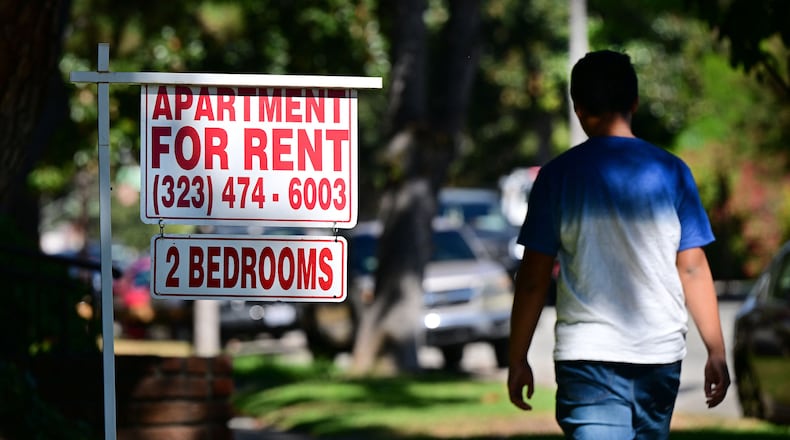 An apartment for rent sign is posted in South Pasadena, California, on Oct. 19, 2022. (Frederic J. Brown/AFP/Getty Images/TNS)