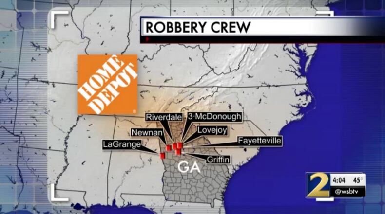 The man and woman have robbed seven different Home Depots in the south metro Atlanta area, police said.