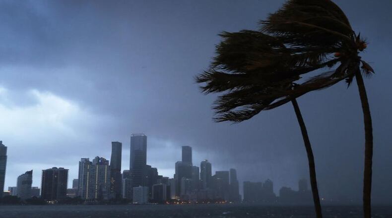 MIAMI, FL - SEPTEMBER 09: The skyline is seen as the outerbands of Hurricane Irma start to reach Florida on September 9, 2017 in Miami, Florida. Florida is in the path of the Hurricane which may come ashore at category 4. (Photo by Joe Raedle/Getty Images)