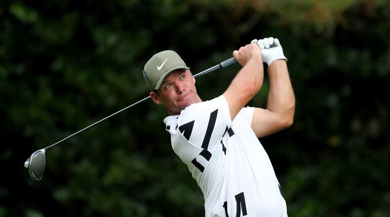 Paul Casey tees off on the seventh hole during the first round of the Masters Thursday, Nov. 12, 2020 at Augusta National in Augusta, Georgia. (Curtis Compton/Atlanta Journal-Constitution/TNS)