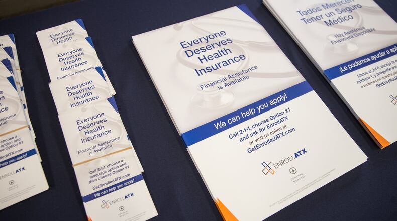 Shown here, pamphlets for enrollment in Texas’ Obamacare exchange. Texas and Wisconsin are leading a new lawsuit challenging the Affordable Care Act, also known as Obamacare, and Georgia has joined them. The individual mandate that every American must have health insurance is at the center of the suit. PHOTO by QILING WANG / AMERICAN-STATESMAN