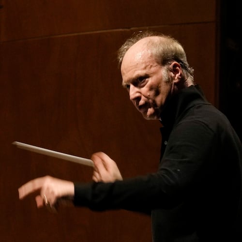FILE - Music Director of the National Symphony Orchestra (NSO) Gianandrea Noseda conducts the orchestra during a rehearsal at Milan's La Scala theatre, Italy, on Feb. 26, 2024. (AP Photo/Antonio Calanni, File)