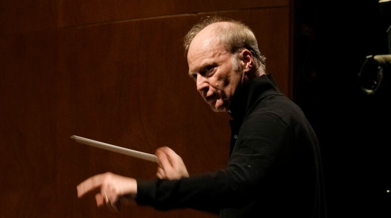 FILE - Music Director of the National Symphony Orchestra (NSO) Gianandrea Noseda conducts the orchestra during a rehearsal at Milan's La Scala theatre, Italy, on Feb. 26, 2024. (AP Photo/Antonio Calanni, File)