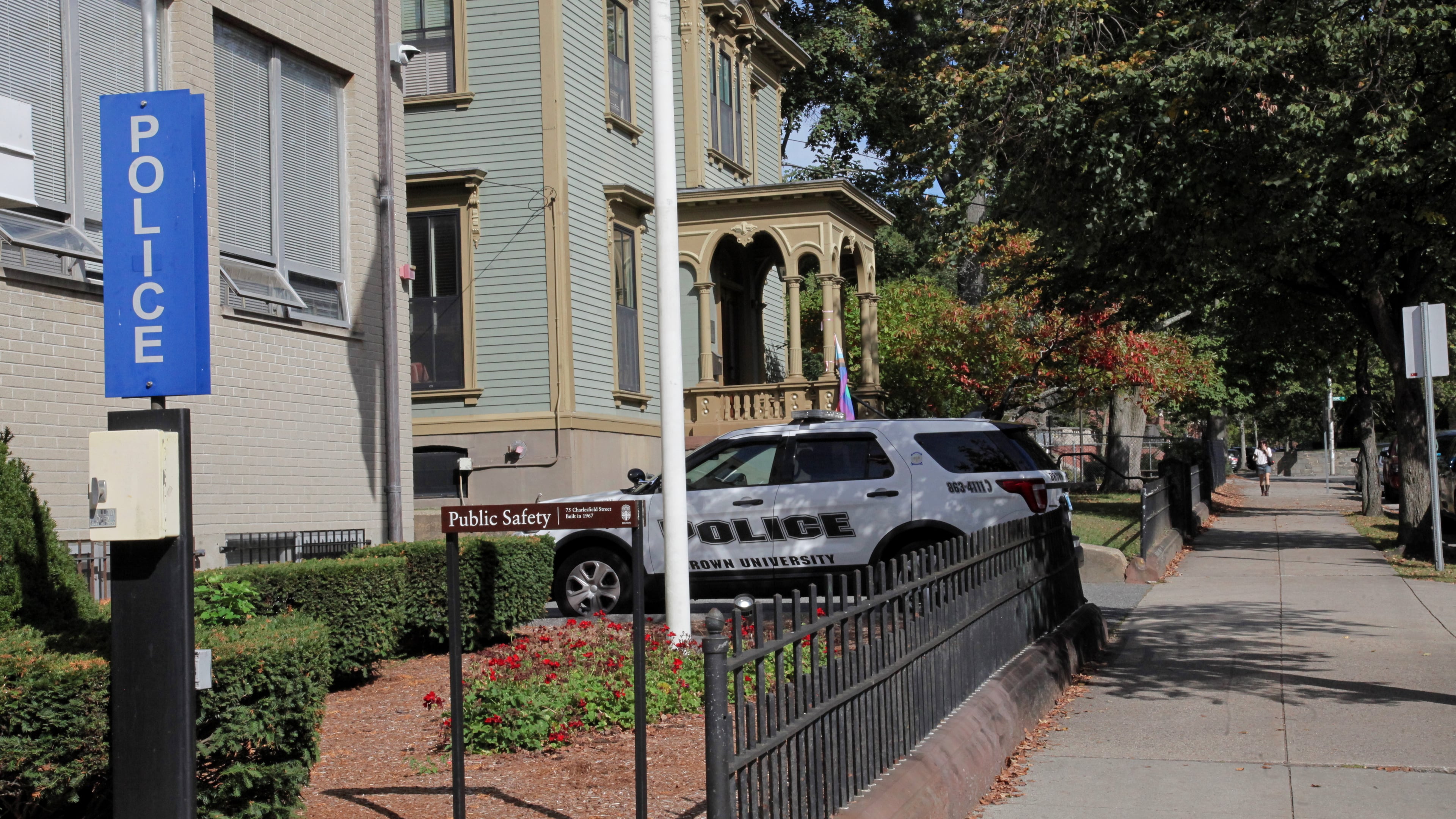 The public safety department at Brown University, Monday, Sept. 29, 2025, in Providence, R.I. (AP Photo/Kimberlee Kruesi)