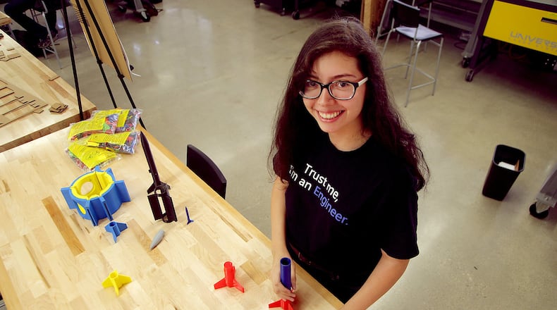 UCLA student Mia Reyes was recruited by Northrop Grumman for an internship last year, and plans to intern with the company again this upcoming year. Mia, photographed on Oct. 4, 2018, is interested in working in the aerospace division. (Kirk McKoy/Los Angeles Times/TNS)