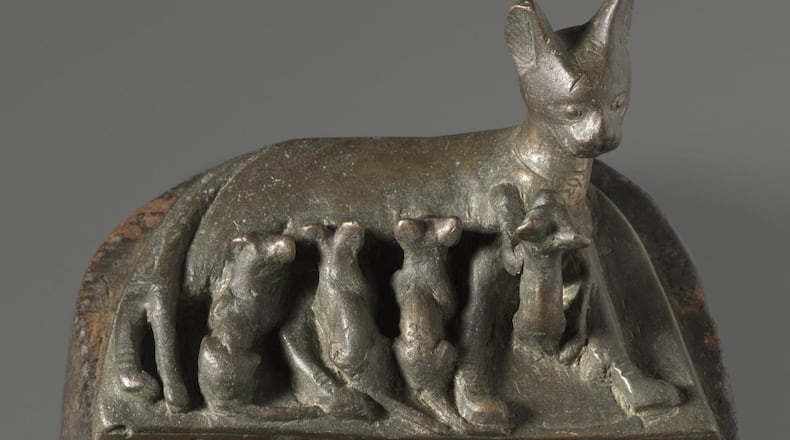 “Cat with Kittens (detail)” from Saqqara, Egypt, circa 664-30 B.C., is featured in “Divine Felines: Cats of Ancient Egypt.” CONTRIBUTED BY BROOKLYN MUSEUM