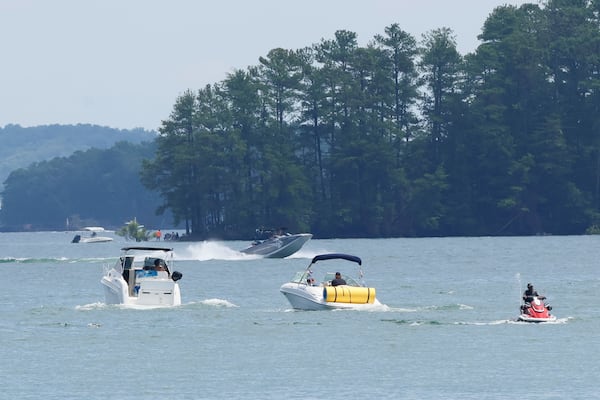 Boaters and jet skiers enjoy a sunny day at Lake Lanier.