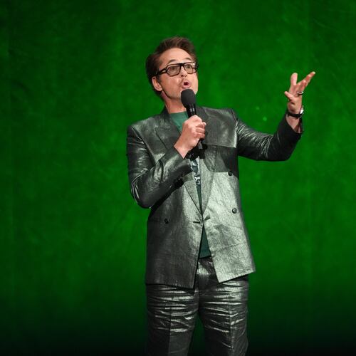 Robert Downey Jr., cast member of the upcoming film "Avengers: Doomsday, speaks during the Walt Disney Studios presentation at CinemaCon on Thursday, April 16, 2026, at Caesars Palace in Las Vegas. (AP Photo/Chris Pizzello)