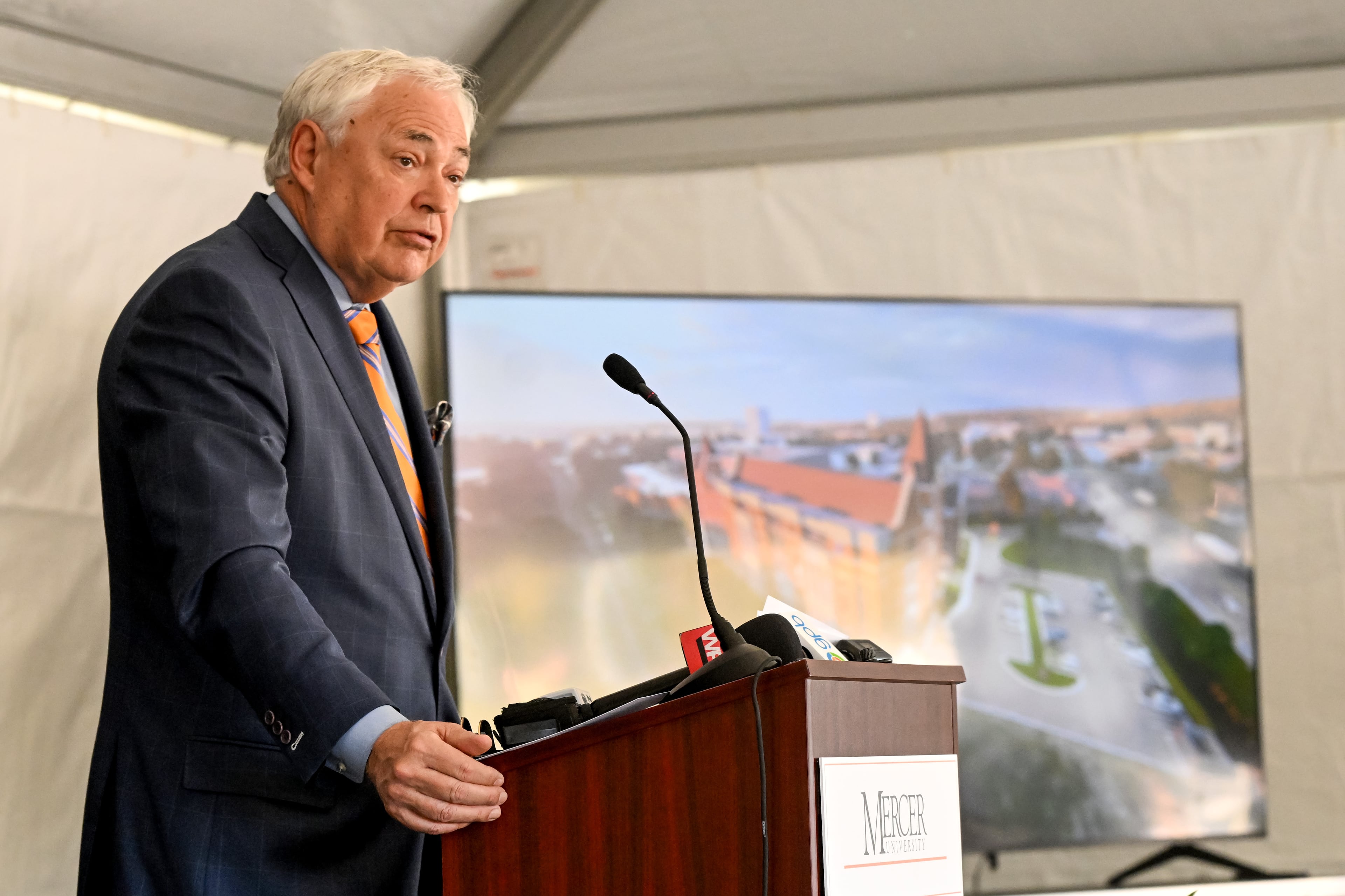 William D. "Bill" Underwood, Mercer University's president, speaks in November at a groundbreaking ceremony for a new medical school complex. (Jason Vorhees/The Macon Melody newspaper)