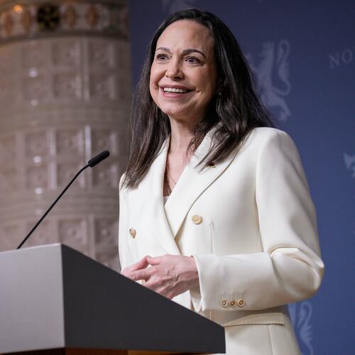 Nobel Peace Prize laureate María Corina Machado speaks during a press conference at the government's representative facilities in Oslo, Norway, Thursday, Dec. 11, 2025. (Stian Lysberg Solum/NTB Scanpix, Pool Photo via AP)