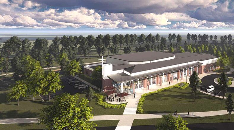Artist’s rendering depicts the new worship center of World Harvest Church proposed for a 6-acre site at 275 Hardscrabble Road, Roswell. CITY OF ROSWELL
