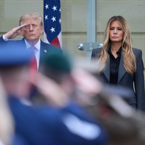 President Donald Trump and first lady Melania Trump, attend a ceremony to commemorate the 25th anniversary of the 9/11 attacks at the Pentagon, Friday, Sept. 11, 2026, in Washington. (AP Photo/Manuel Balce Ceneta) (AP Photo/Manuel Balce Ceneta)