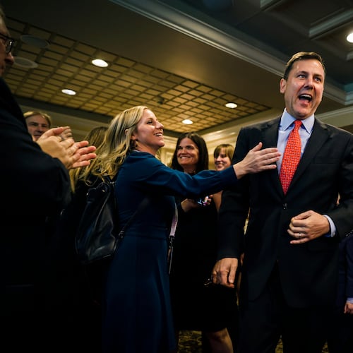 FILE - Tom Kean Jr., GOP candidate for New Jersey's 7th Congressional District, arrives at his election night party in Basking Ridge N.J., Nov. 8, 2022. (AP Photo/Stefan Jeremiah, File)
