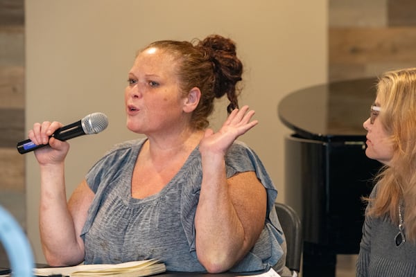 Jami Wallace founded the Chemically Impacted Communities Coalition in the wake of the East Palestine derailment and is continuing to advocate for compensation and justice for the community. She spoke to Rockdale County community members on Tuesday, Dec. 3, 2024, in the wake of a different chemical disaster involving a fire at BioLab in Covington. (Jenni Girtman for the AJC)
