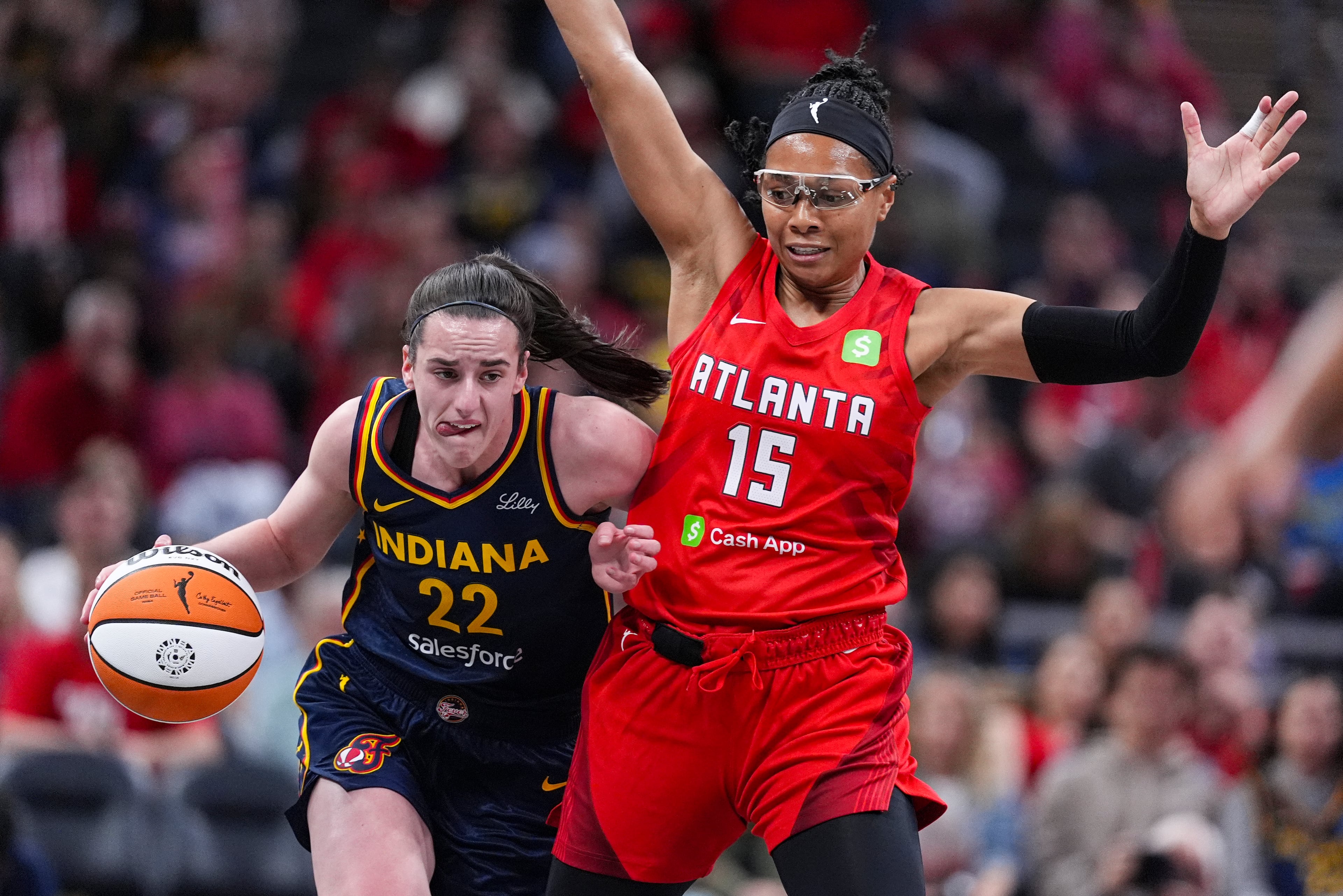 Fever guard Caitlin Clark (left) and Dream guard Allisha Gray are among the WNBA's stars. (Michael Conroy/AP 2025)