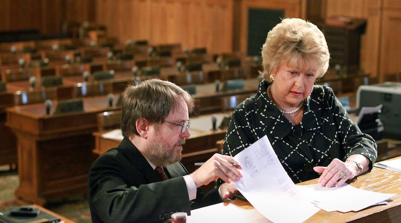 Sue Everhart, right, when she was chairman of the state GOP in this 2012 AJC file photo.