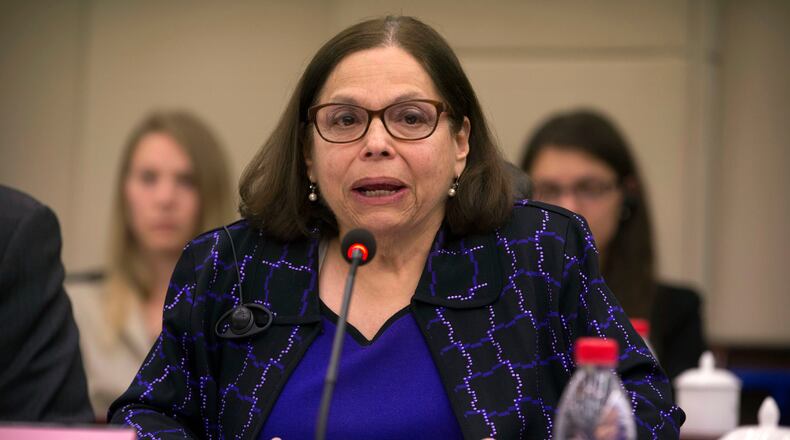 FILE - Judith Heumann, special advisor for International Disability Rights at the U.S. Department of State, speaks at the opening session of the China-U.S. Coordination Meeting on Disability in Beijing, April 12, 2016. (AP Photo/Mark Schiefelbein, Pool, File)