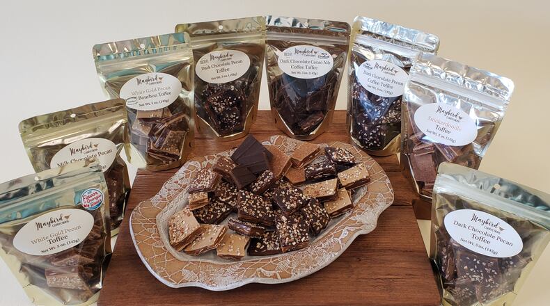Alpharetta-based Maybird Confections produces almost a dozen varieties of toffee as well as chocolate-covered nuts and espresso beans.
Courtesy of Maybird Confections