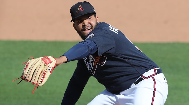Atlanta Braves pitcher Daysbel Hernandez delivers a pitch against the Minnesota Twins during the sixth inning of a MLB spring training baseball game at CoolToday Park on Tuesday, March 2, 2021, in North Port. Curtis Compton / Curtis.Compton@ajc.com”