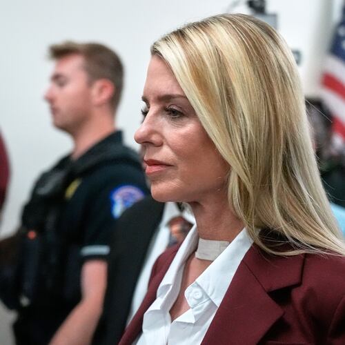 Former Attorney General Pam Bondi arrives for her deposition at the Rayburn House Office Building on Capitol Hill, Friday, May 29, 2026, in Washington. (AP Photo/Manuel Ceneta)