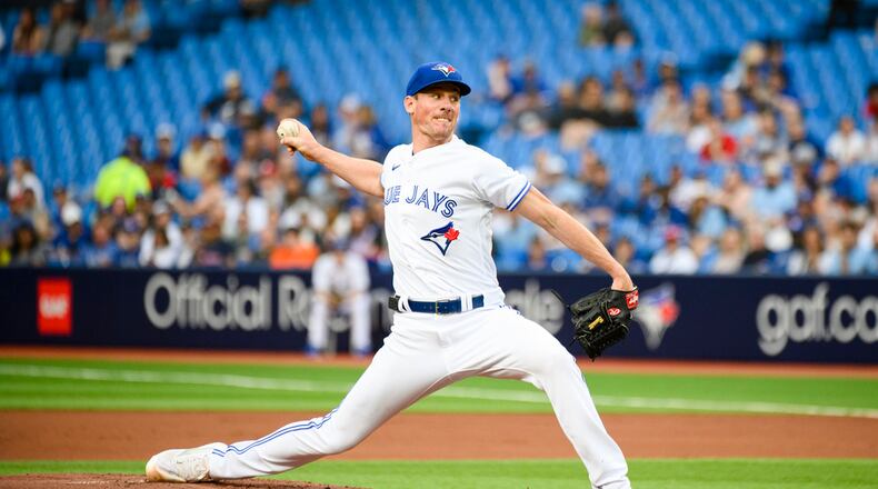 With Framber Valdez off the table, the Braves’ next target in free agency could be pitcher Chris Bassitt. (Christopher Katsarov/The Canadian Press via AP 2023)