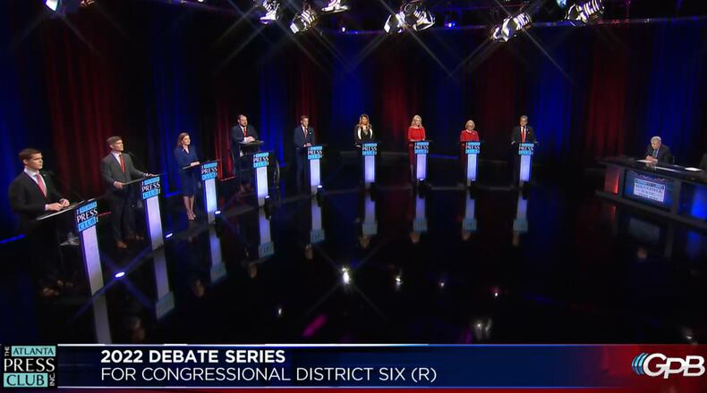 Screenshot taken during Sunday's Atlanta Press Club debate featuring all  nine Republicans competing in Georgia's 6th Congressional District.