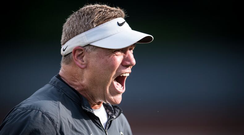 Appalachian State University defensive coordinator Nate Woody shouts instructions to his players during practice on Wednesday, August 2, 2017 in Boone, N.C. (Journal Photo by Andrew Dye) 20170803w_spt_appphotos