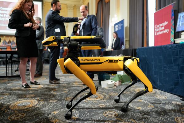 A Boston Dynamics robot is displayed as U.S. robotics companies look for congressional support to compete with Chinese companies, on Capitol Hill in Washington, Wednesday, March 26, 2025. (AP Photo/J. Scott Applewhite)