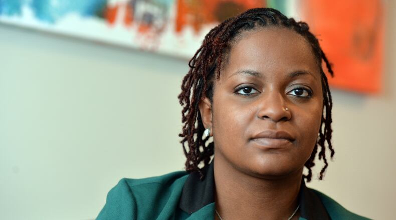 Former National Guard Sgt. Jasmine Jacobs at her home in Atlanta this week.