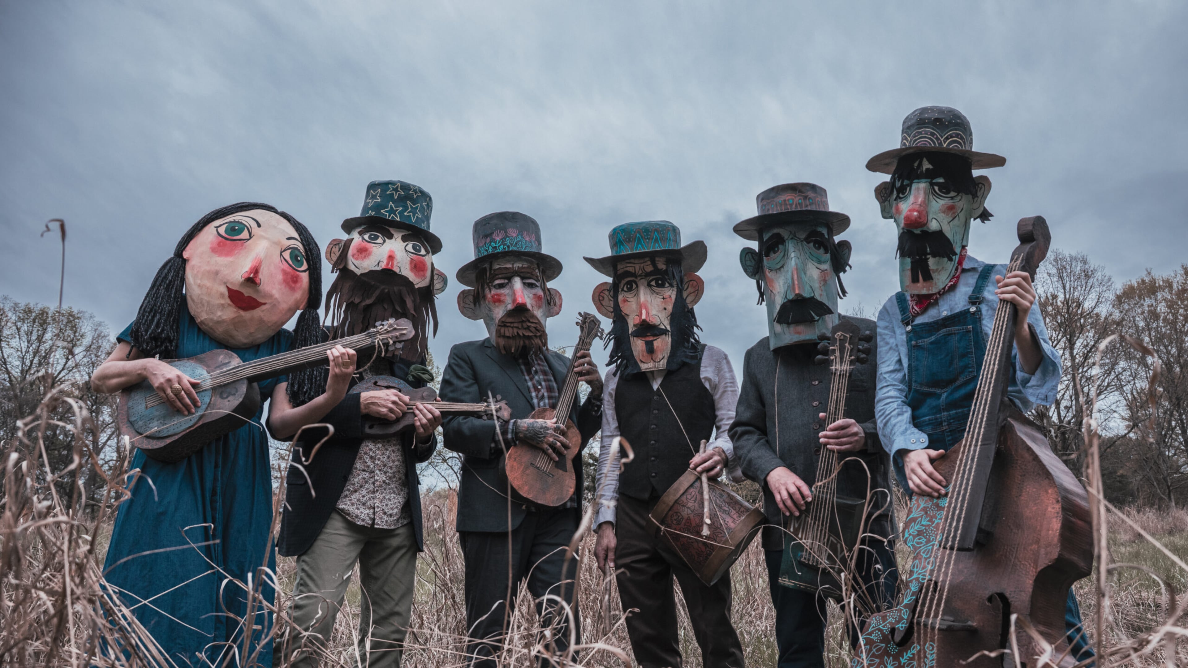 Del Roscoe founder Robert Lee refers to the band, based in Avondale Estates, as "a sort of outsider art theater troupe — who also just happen to make records and play live shows.” When the band has room onstage, the musicians enjoy utilizing props and oversized masks made by drummer Matt McKinney. (Courtesy of Jeff Shipman)