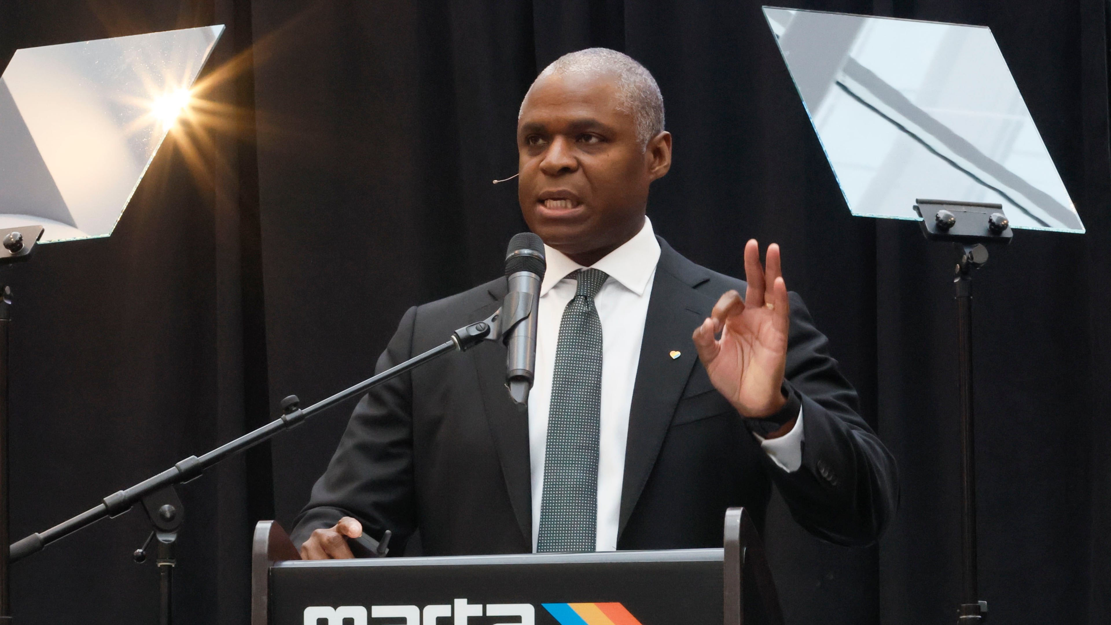 MARTA General Manager and CEO Collie Greenwood presented his remarks during the State of MARTA address in January 2025. (Miguel Martinez/AJC)